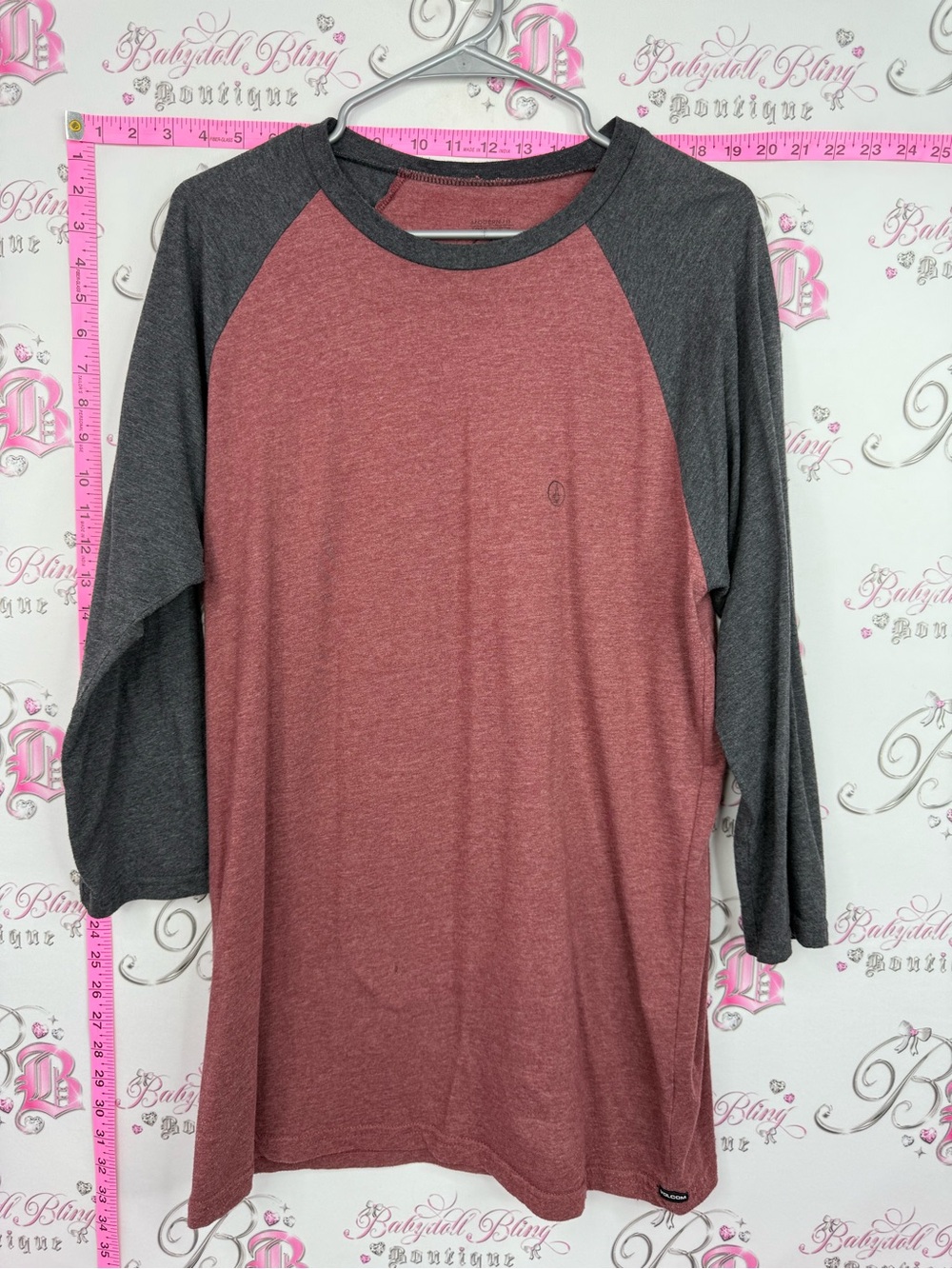 Volcom Long Sleeve Raglan Shirt - Maroon and Dark Gray